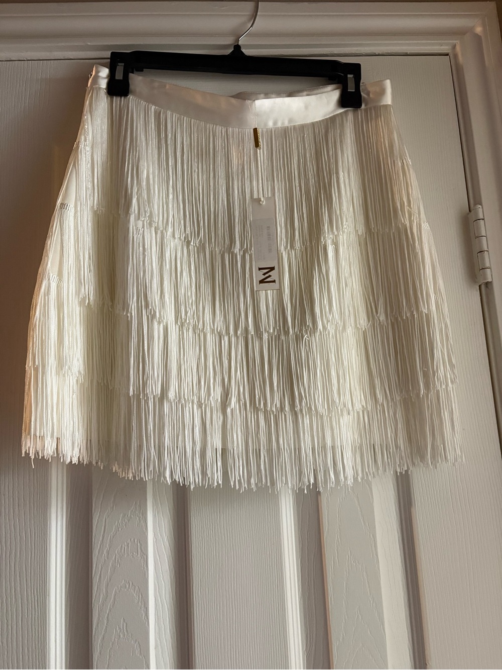 Meshki Cream Fringe Mini Skirt
